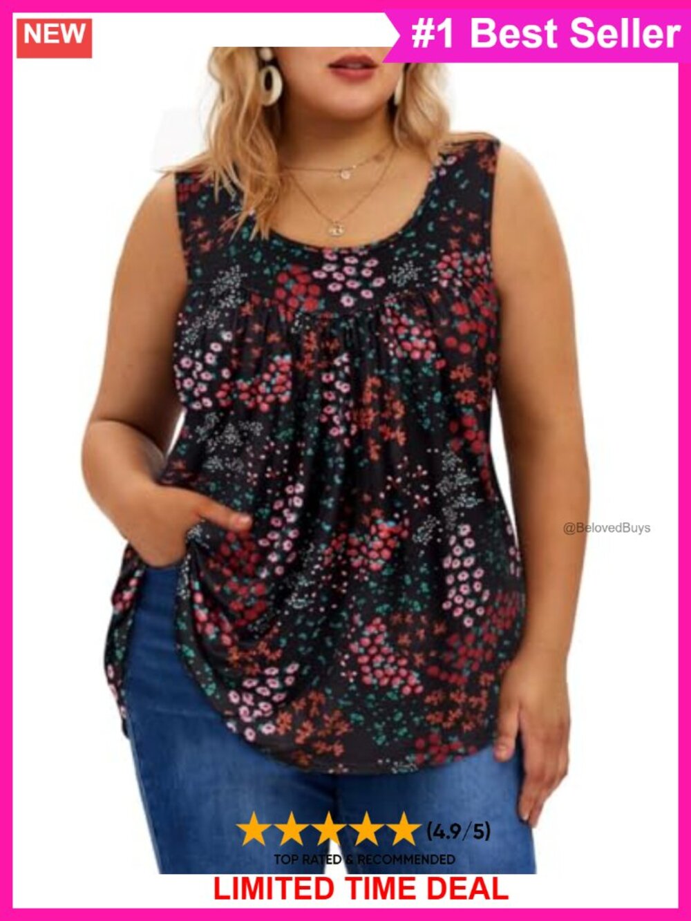 Plus Size Floral Tank Top Sleeveless Tunic Flowy Camisole Polyester Spandex